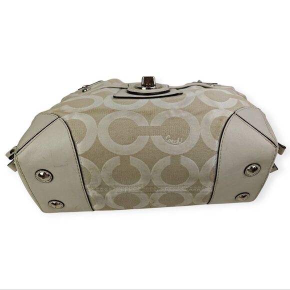 Coach Cream Genuine Leather CC Signature Canvas Shoulder Bag Tote Bag Pusre - Picture 6 of 13